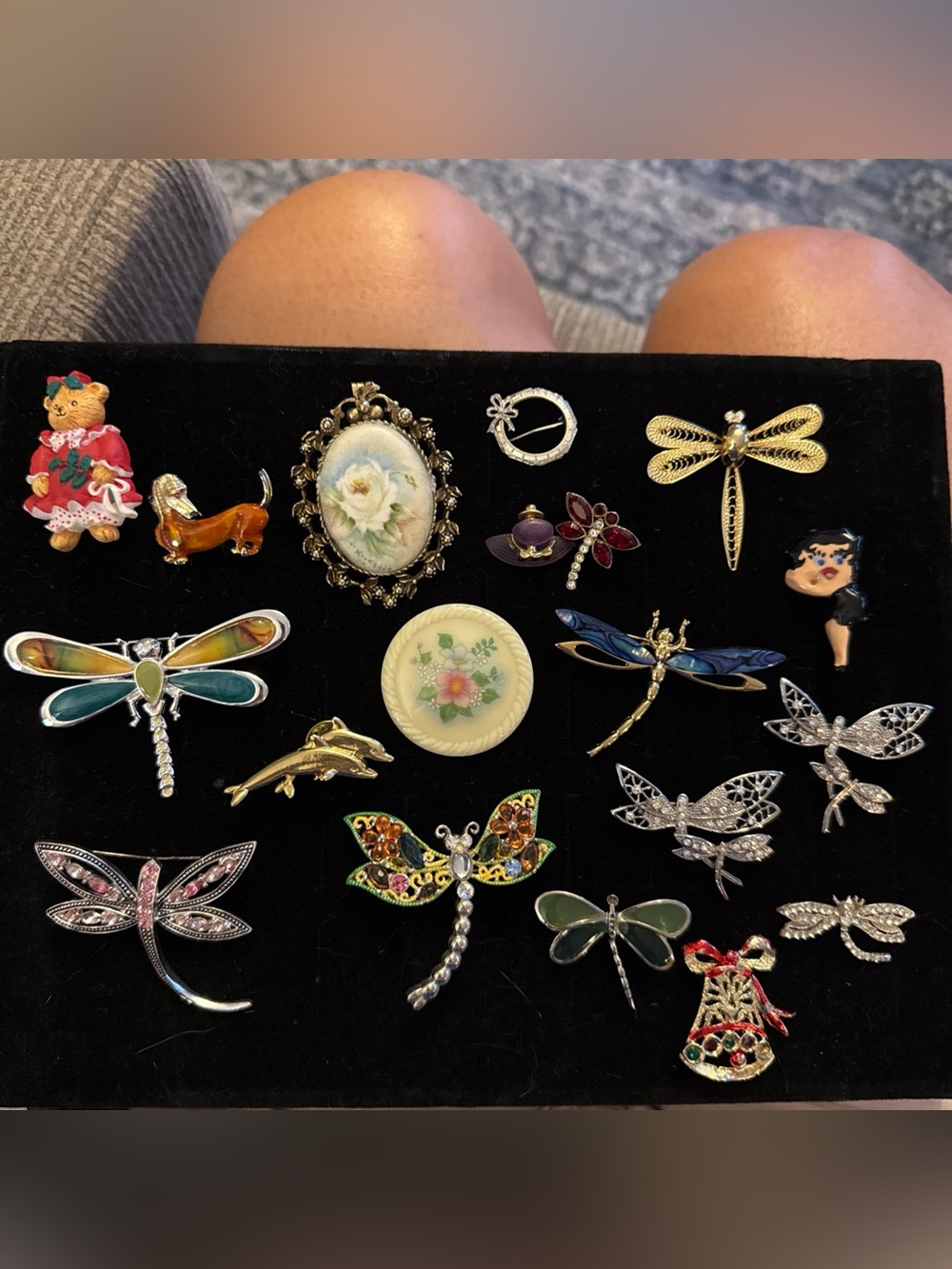 Multiples Dragonfly & Floral Brooch Collection Some Marked Lot of 19